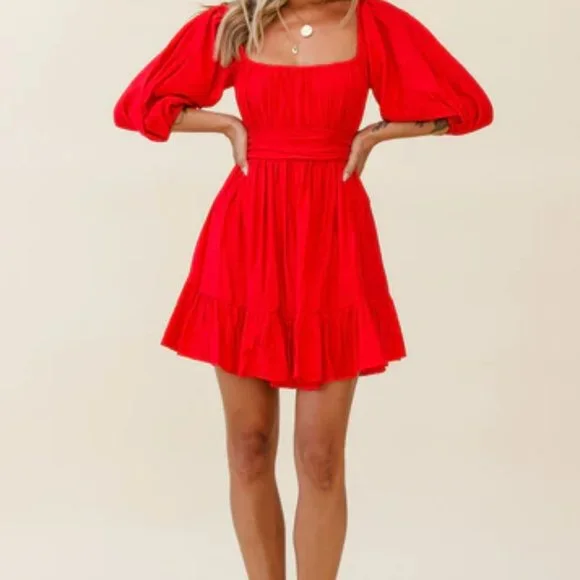 strapless open back dress Long Balloon Sleeved Lace Bustier Dress – Mila Boutique main image 0